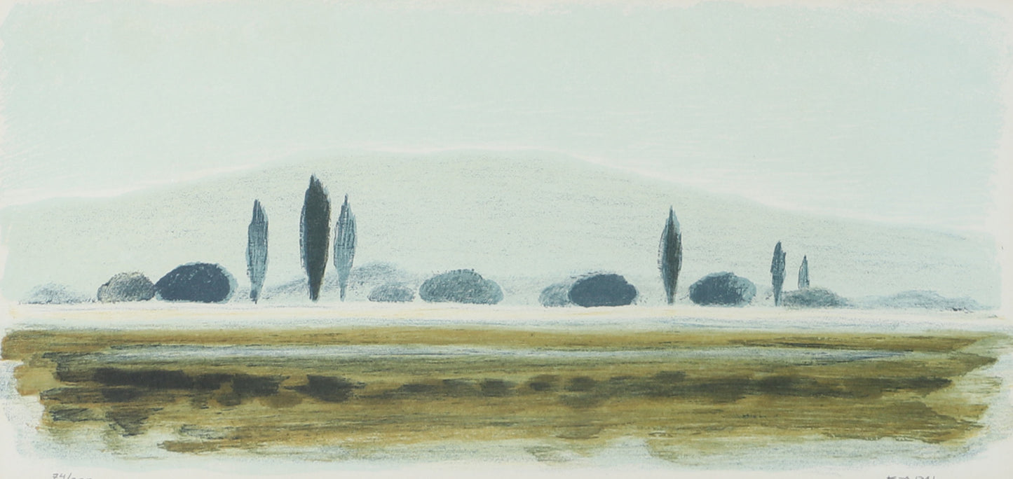 Framed Lithograph, Cypress Landscape — Signed K.A. Dal,