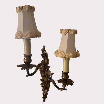 Brass and Wood Mirror with Pair of Matching Sconces, 20th Century