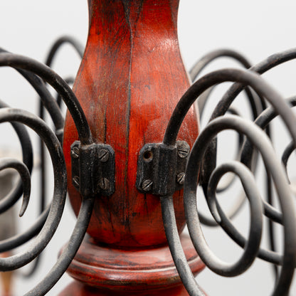 Swedish Painted Wood and Wrought Iron Chandelier, 20th Century