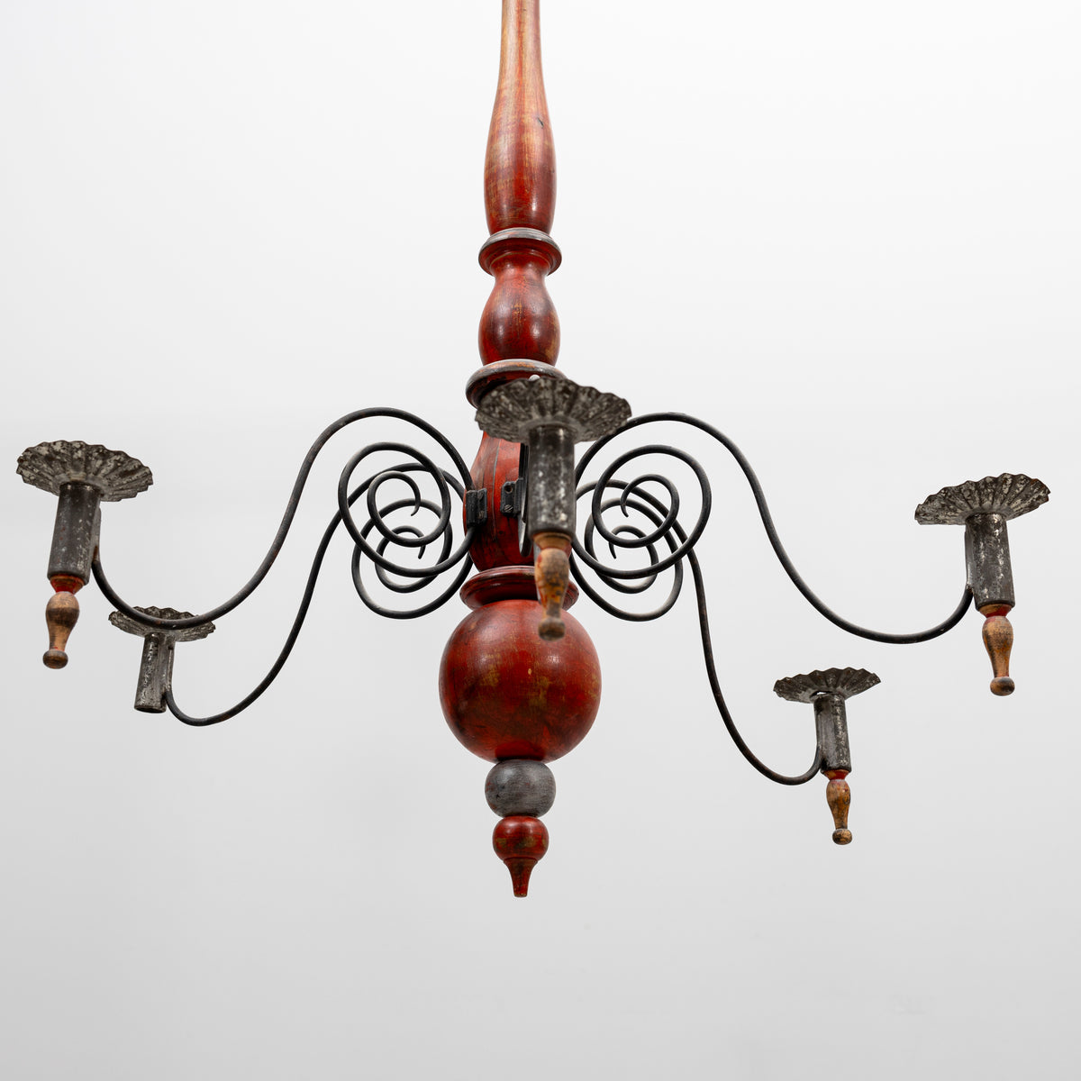 Swedish Painted Wood and Wrought Iron Chandelier, 20th Century