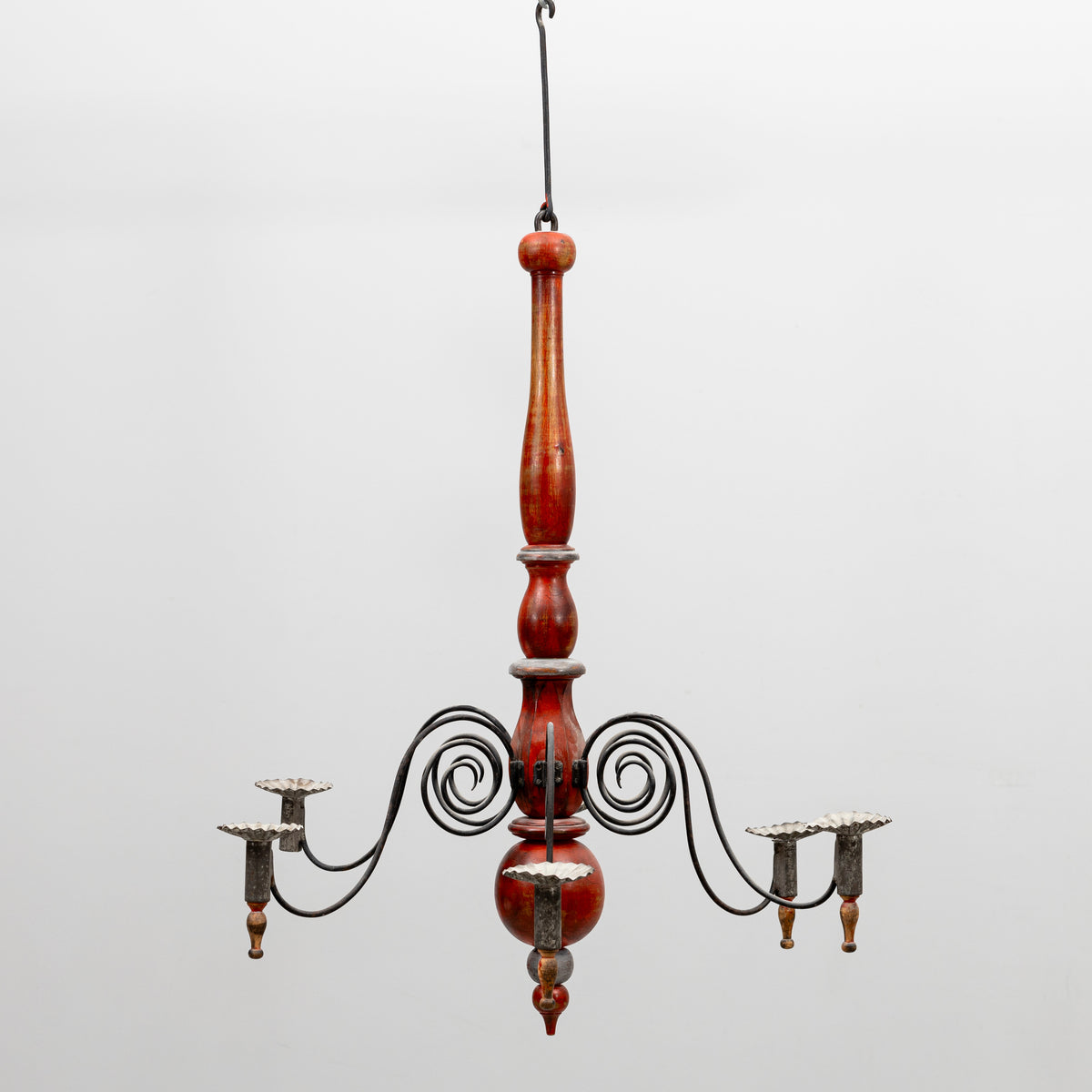 Swedish painted wood and wrought iron chandelier