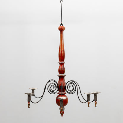 Swedish painted wood and wrought iron chandelier