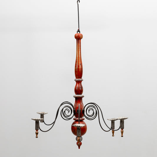 Swedish painted wood and wrought iron chandelier