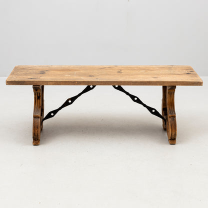 Spanish Renaissance Style Pine Bench with Lyre Legs, 20th Century