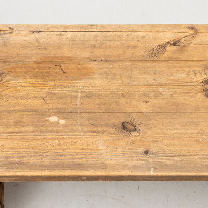 Spanish Renaissance Style Pine Bench with Lyre Legs, 20th Century