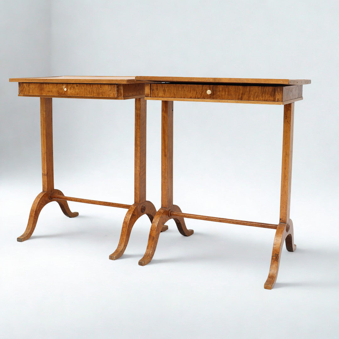 Pair of Swedish birch and burl birch nightstands