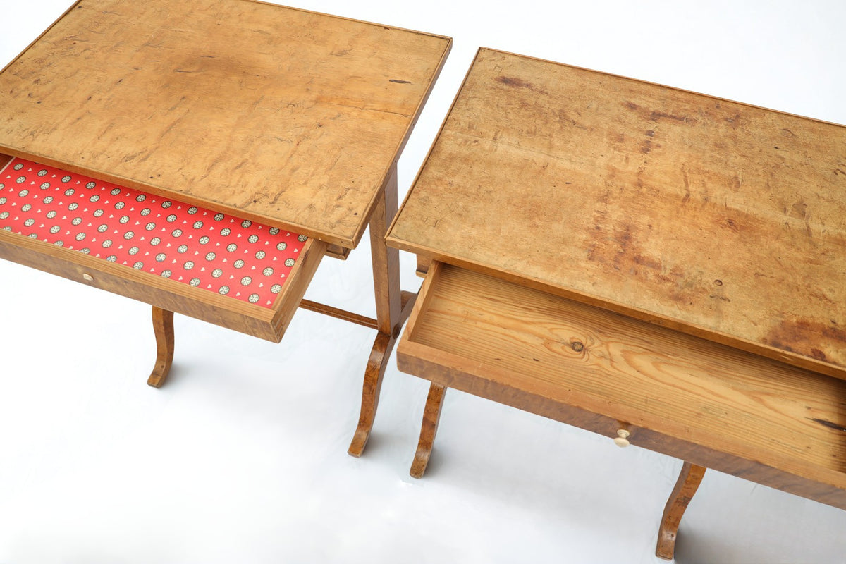 Pair of Swedish Birch and Burl Birch Nightstands, 19th Century
