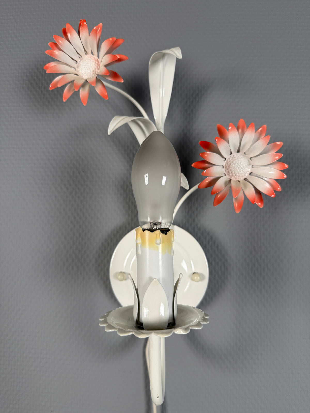 Floral Toleware Chandelier and Pair of Wall Sconces, 1980s