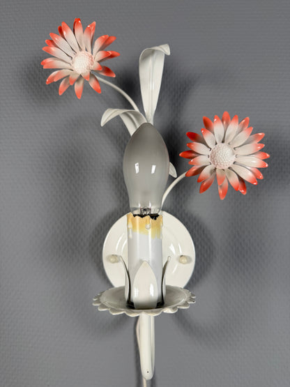Floral Toleware Chandelier and Pair of Wall Sconces, 1980s