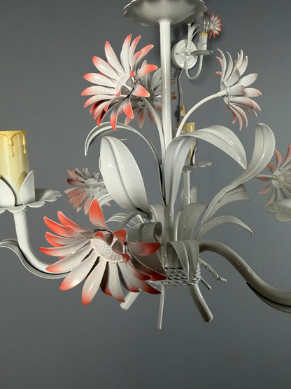 Floral Toleware Chandelier and Pair of Wall Sconces, 1980s