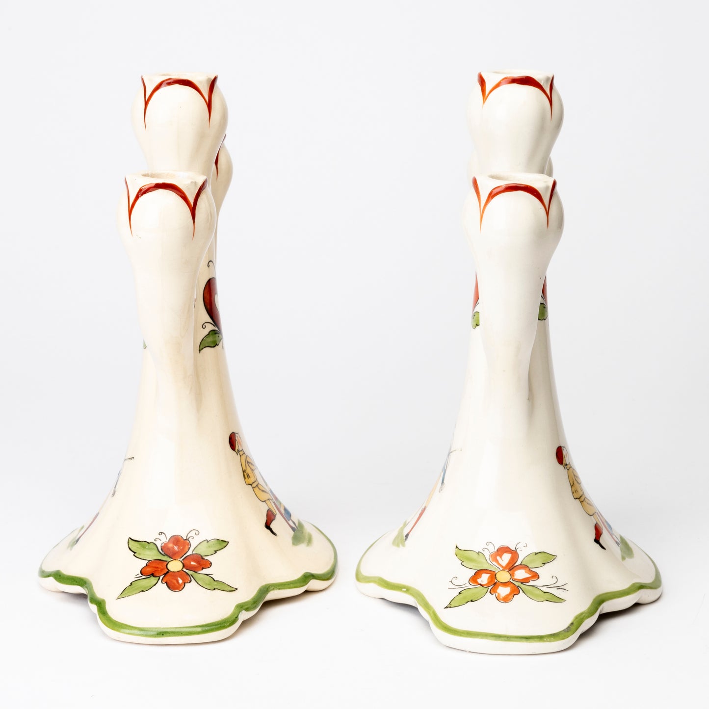 Rstrand Daldansen Folk Art Candelabra Pair, Swedish Mid-Century