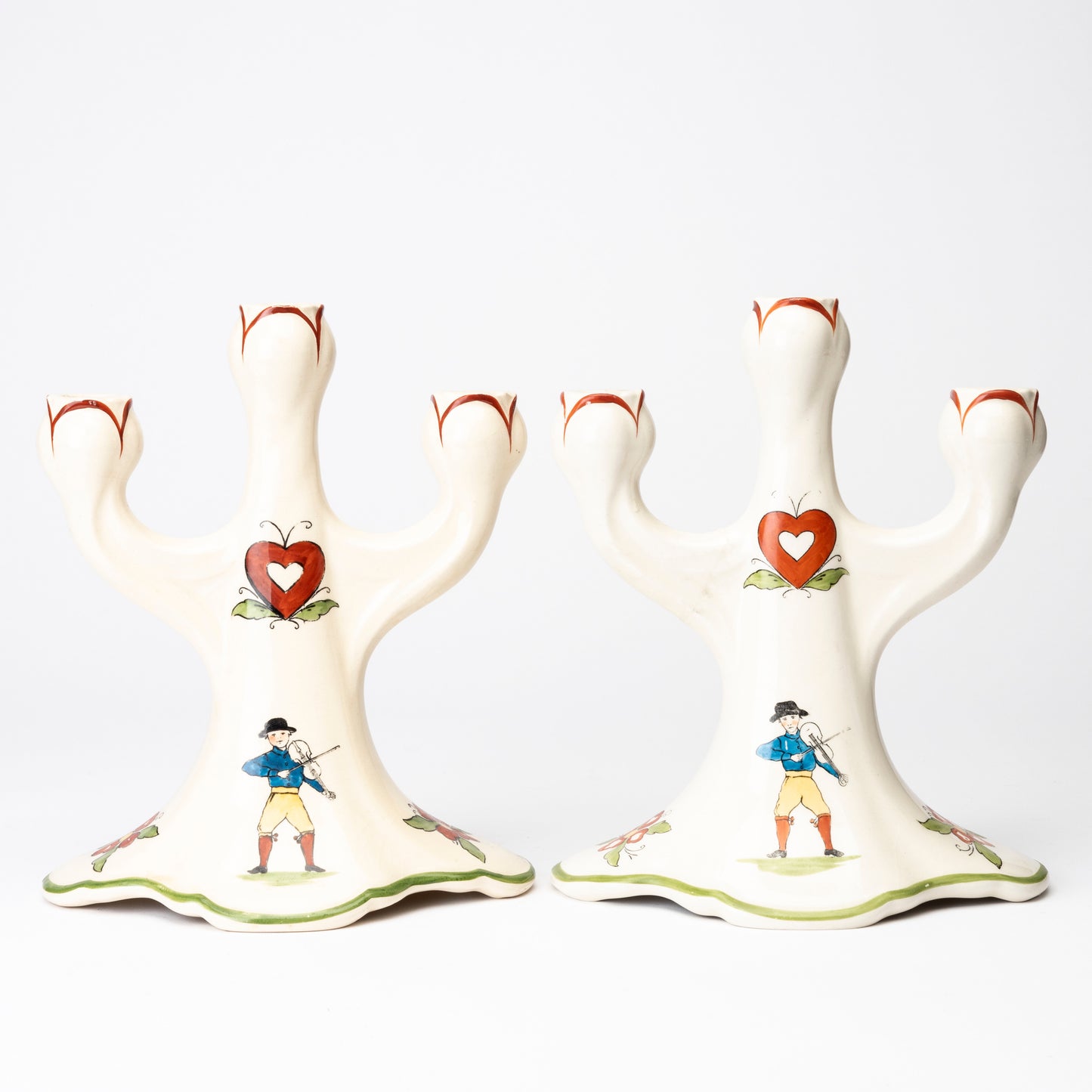 Rstrand Daldansen Folk Art Candelabra Pair, Swedish Mid-Century