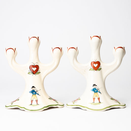 Rstrand Daldansen Folk Art Candelabra Pair, Swedish Mid-Century