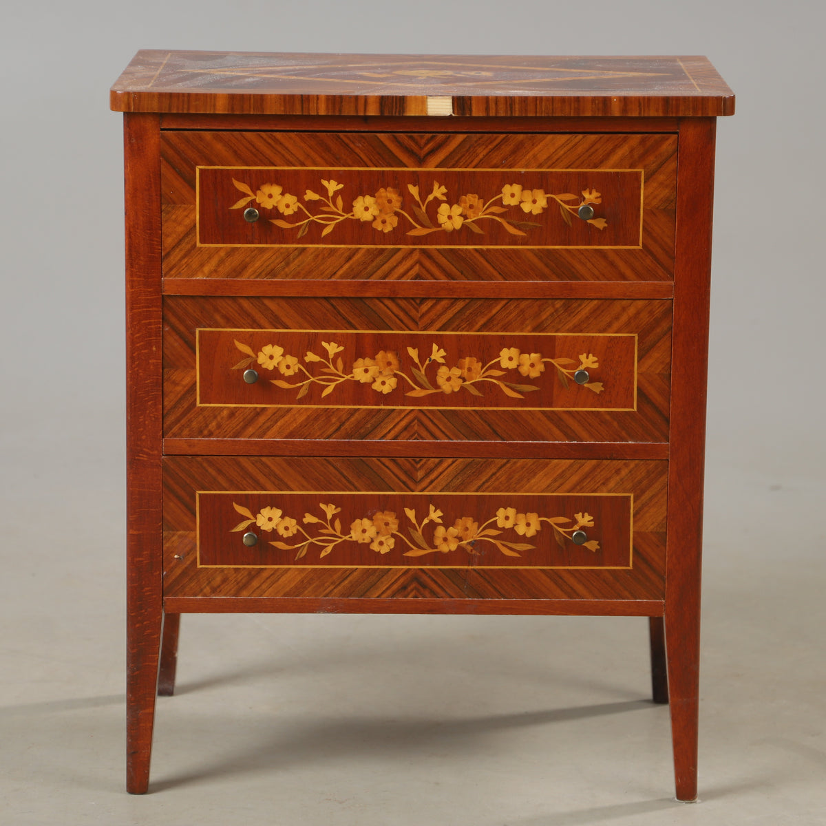 Small Three-Drawer Inlaid Chest, Mid-20th Century