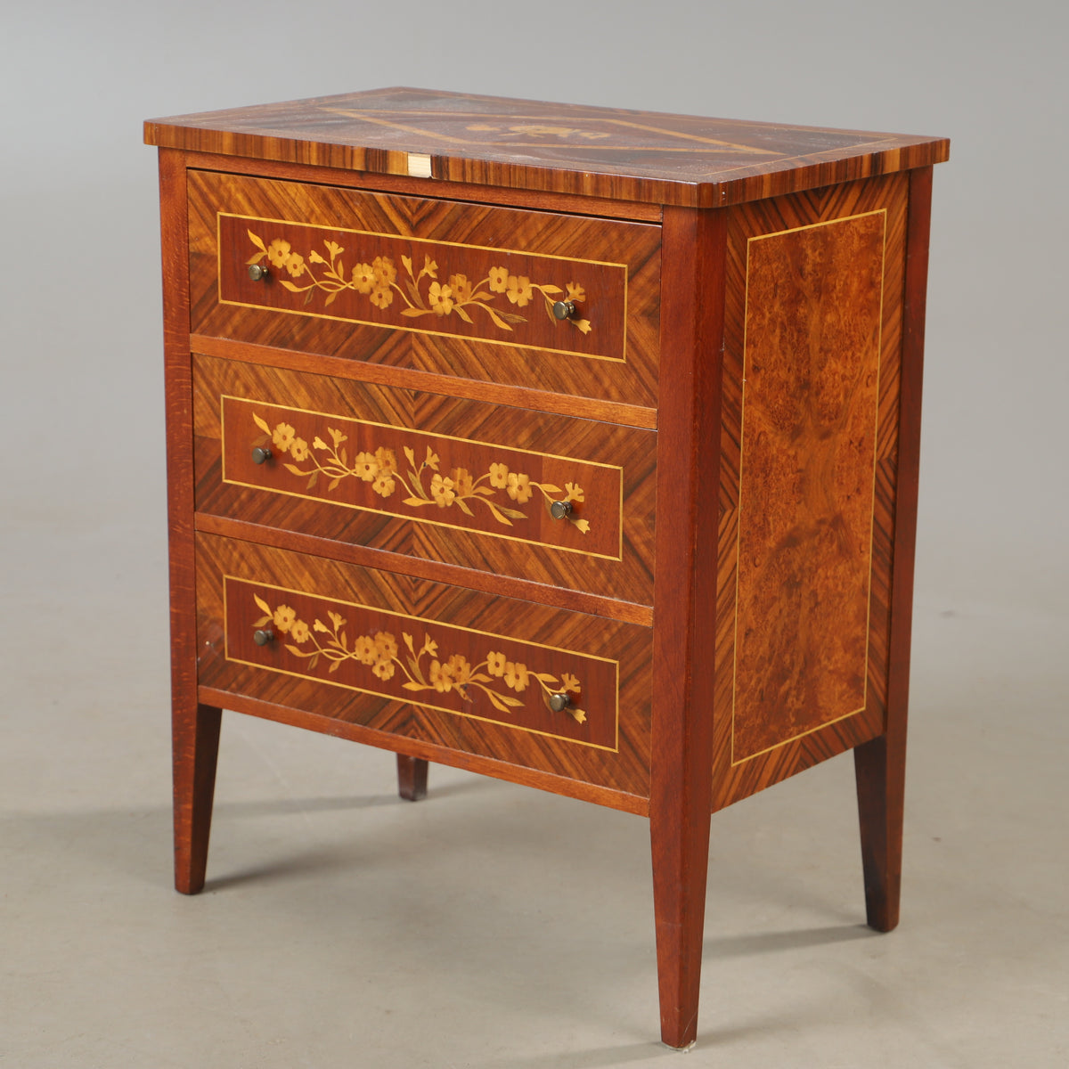 Small three-drawer inlaid chest