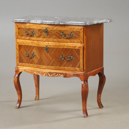 Rococo style mahogany two-drawer chest with stone top