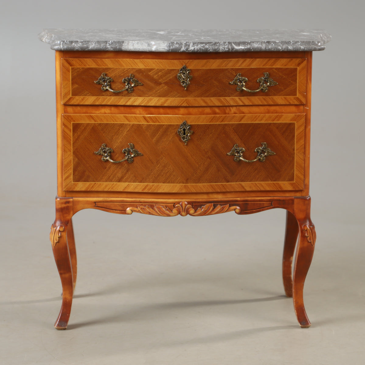 Rococo Style Mahogany Two-Drawer Chest with Stone Top