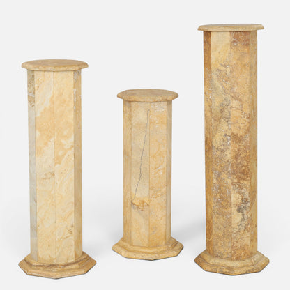 Set of Three Italian Travertine Octagonal Pedestals, Late 20th Century
