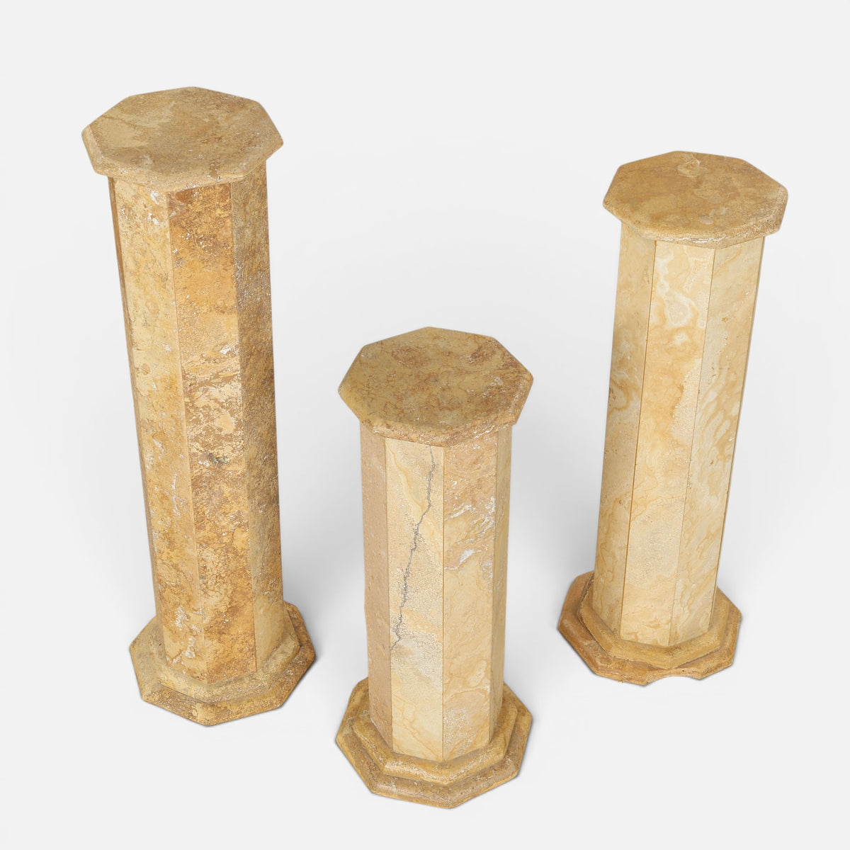 Set of Three Italian Travertine Octagonal Pedestals, Late 20th Century