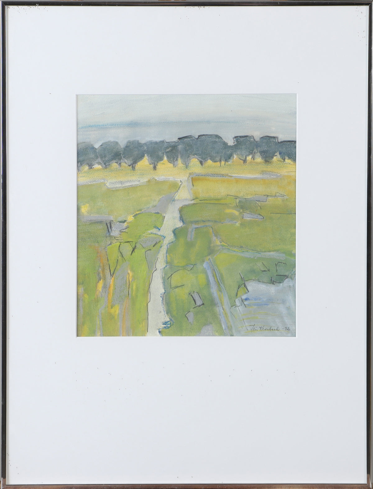 Iris Kronbeck Landscape with Trees, Signed Mixed Media, 1992