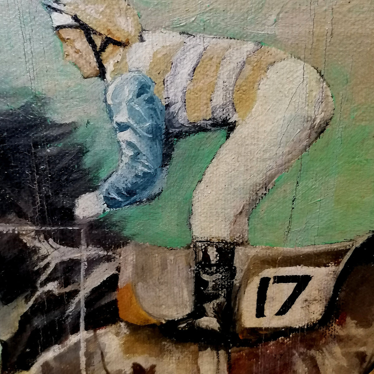 Jockey and Racehorse Oil on Board, Initialled R.J. '76