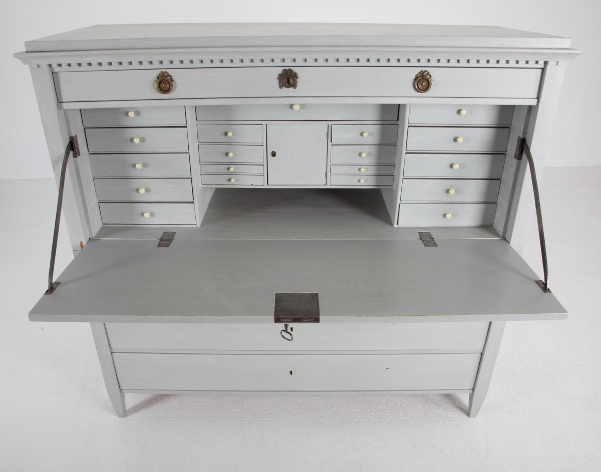 Gustavian Grey Painted Writing Bureau, Sweden, 18th Century