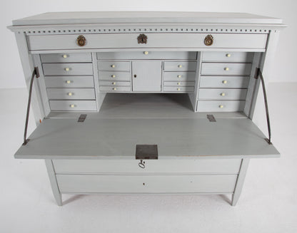 Gustavian Grey Painted Writing Bureau, Sweden, 18th Century