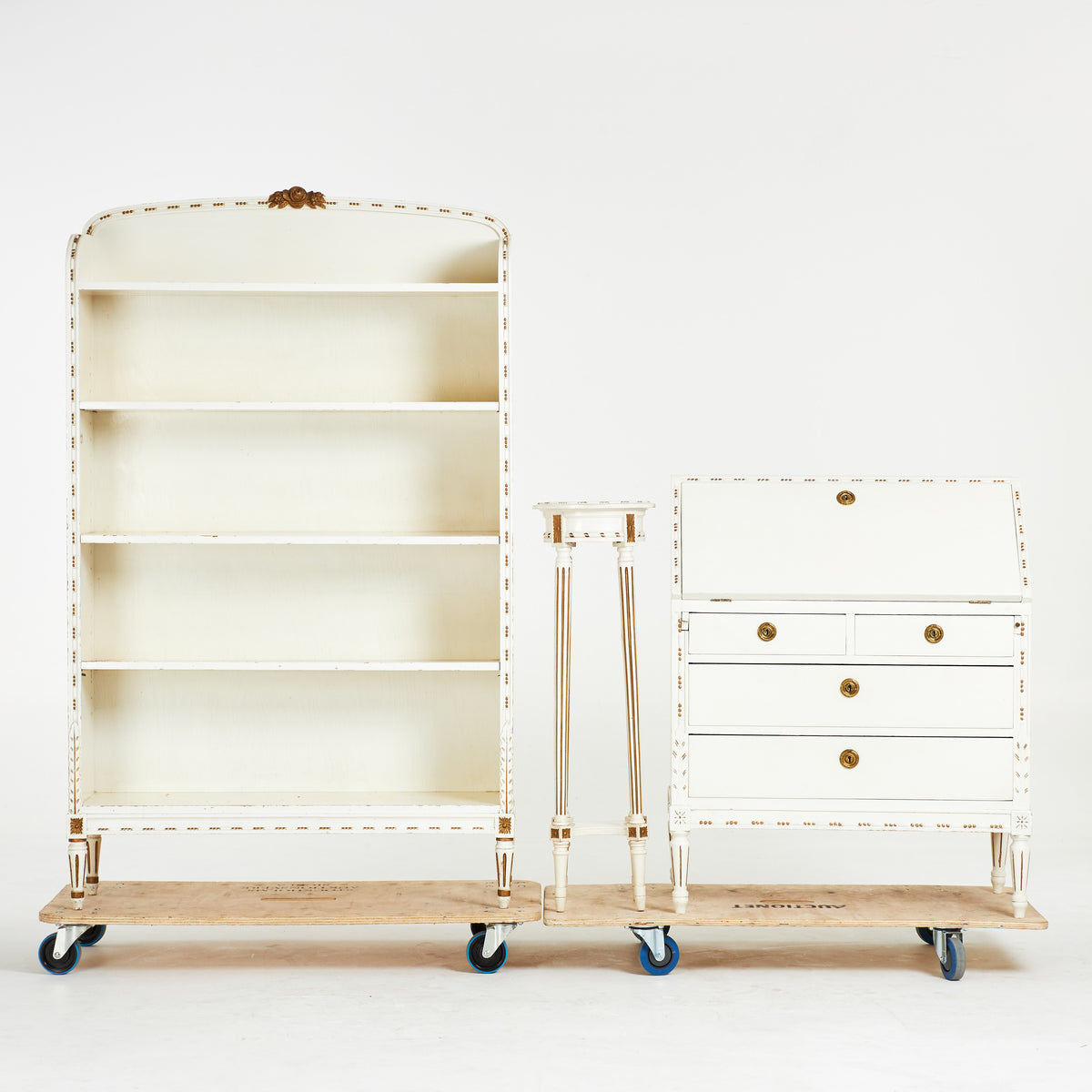 Gustavian Style White Painted Bookcase, Secretary and Pedestal, Three Pieces