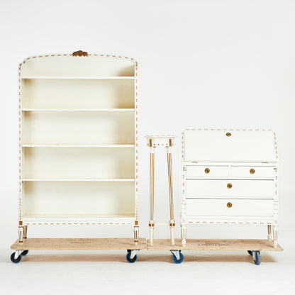 Gustavian Style White Painted Bookcase, Secretary and Pedestal, Three Pieces
