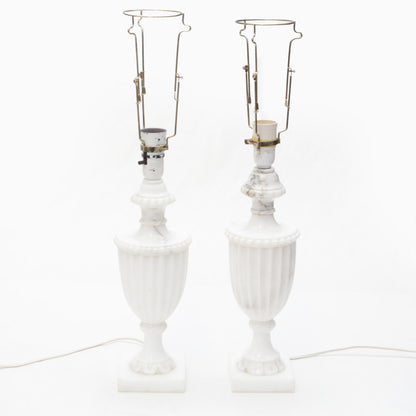 Pair of tall alabaster table lamps