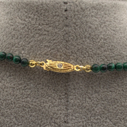 Vintage Malachite Bead Necklace with Gilt Sterling Silver Clasp