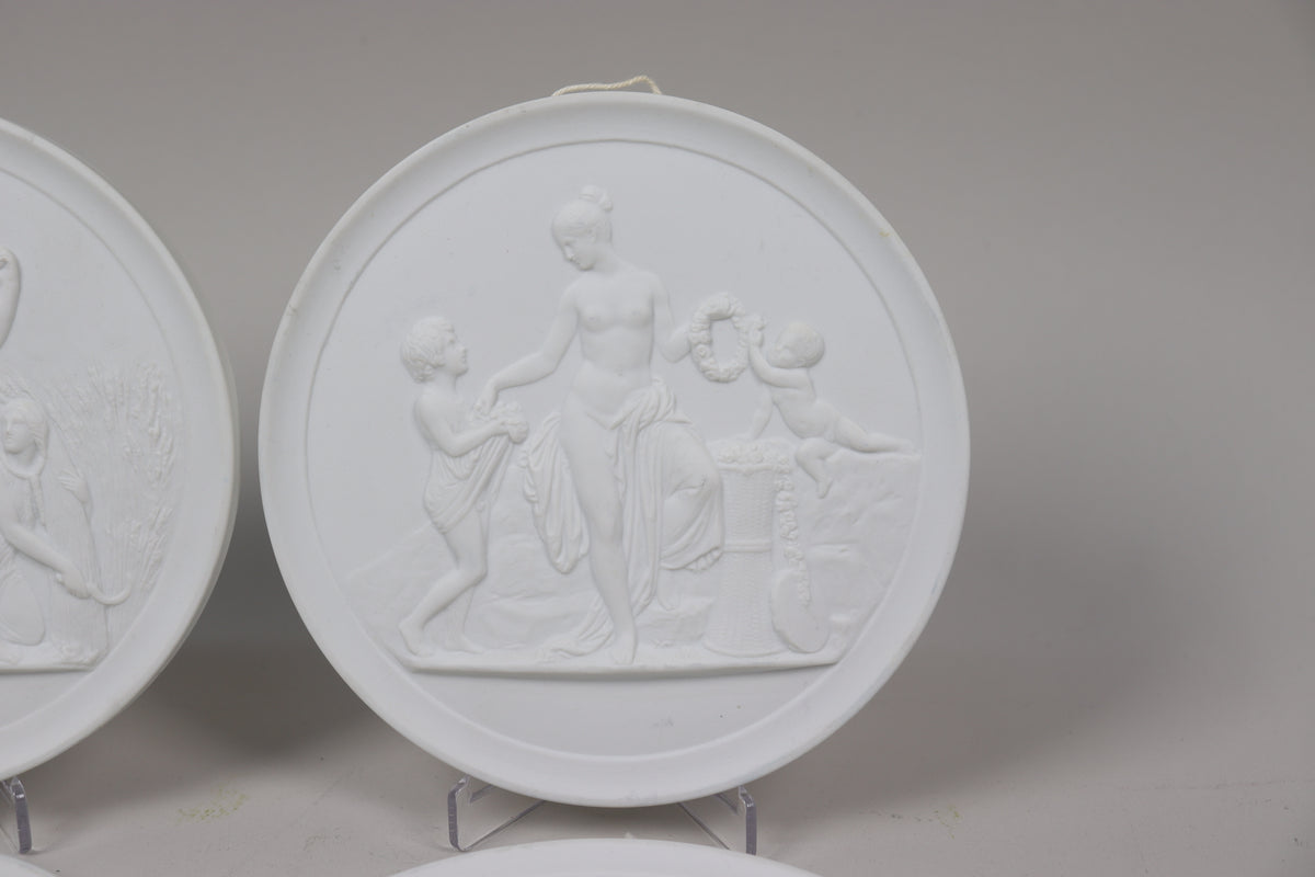 Set of Four Royal Copenhagen Bisque Porcelain Classical Wall Plaques