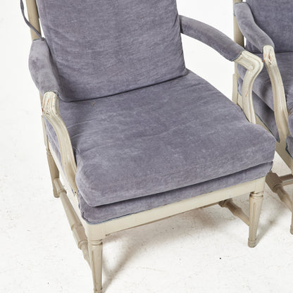Pair of Gustavian Style Gripsholm Armchairs, Grey Painted
