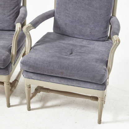 Pair of Gustavian Style Gripsholm Armchairs, Grey Painted