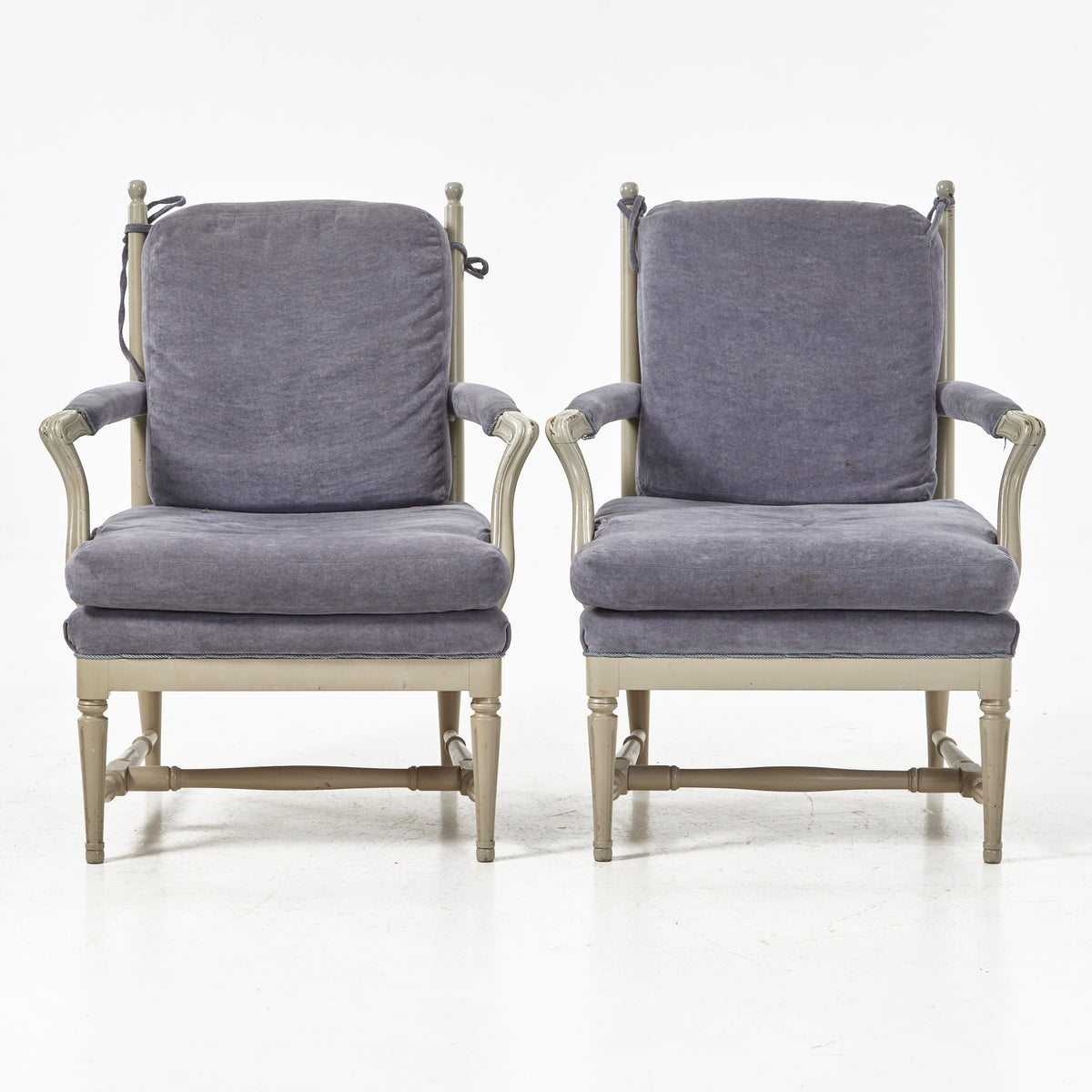 Pair of Gustavian Style Gripsholm Armchairs, Grey Painted