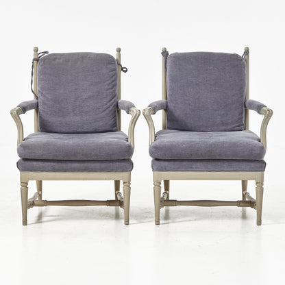 Pair of Gustavian Style Gripsholm Armchairs, Grey Painted