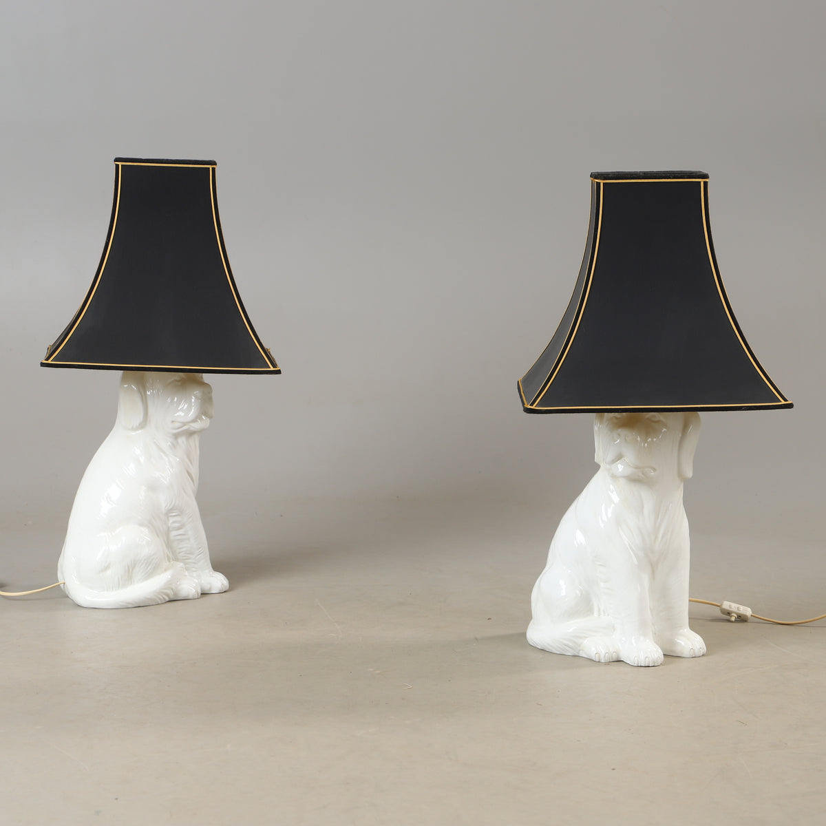 Pair of porcelain dog table lamps