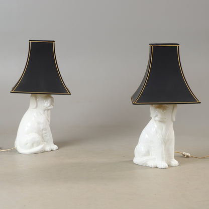 Pair of porcelain dog table lamps