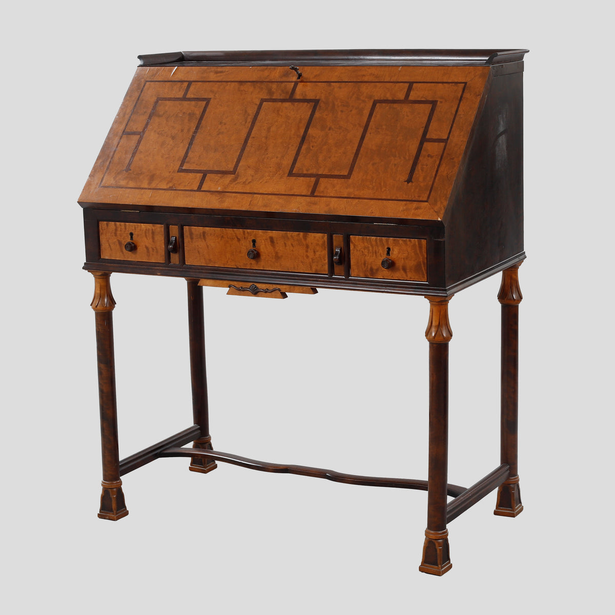 Swedish Grace Birch Slant-Front Secretary with Marquetry, 1920s
