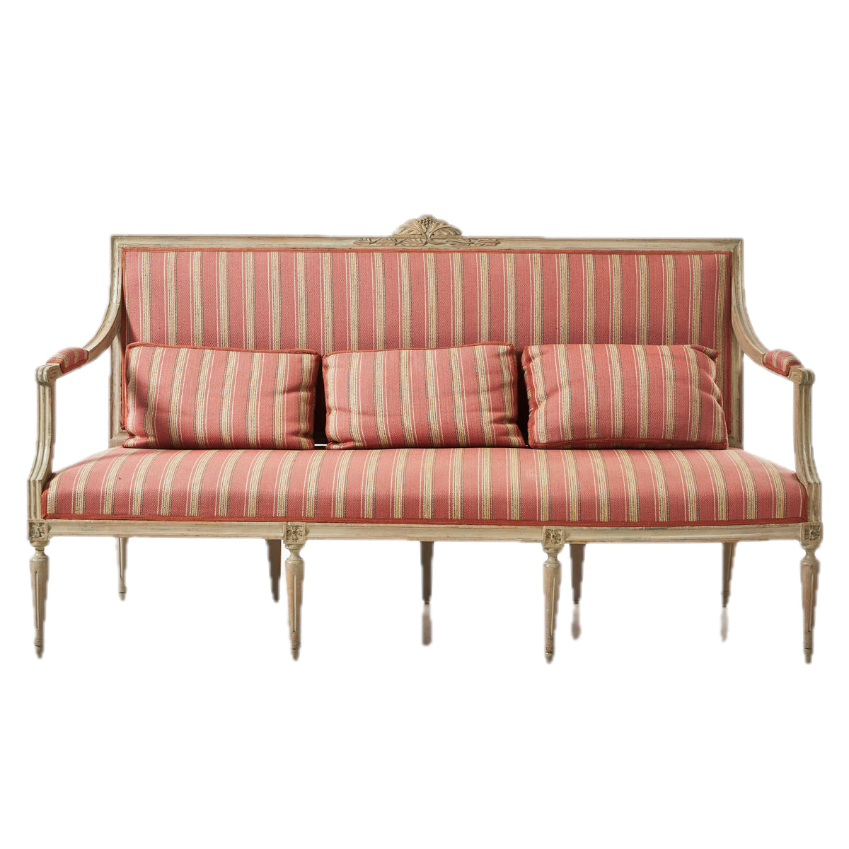 Gustavian-Style Painted Sofa with Carved Frame