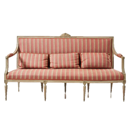 Gustavian-Style Painted Sofa with Carved Frame