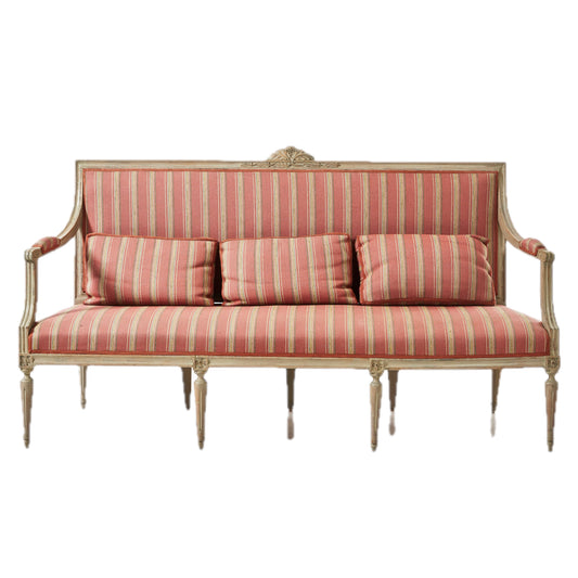 Gustavian-Style Painted Sofa with Carved Frame