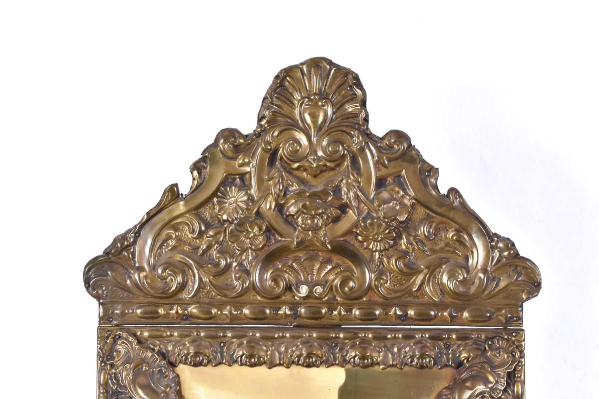 Brass-Clad Wooden Wall Mirror, 19th Century