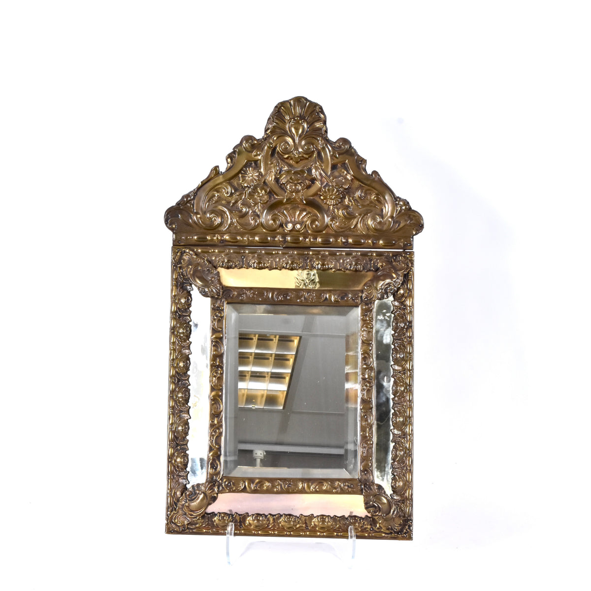 Brass-clad wooden wall mirror
