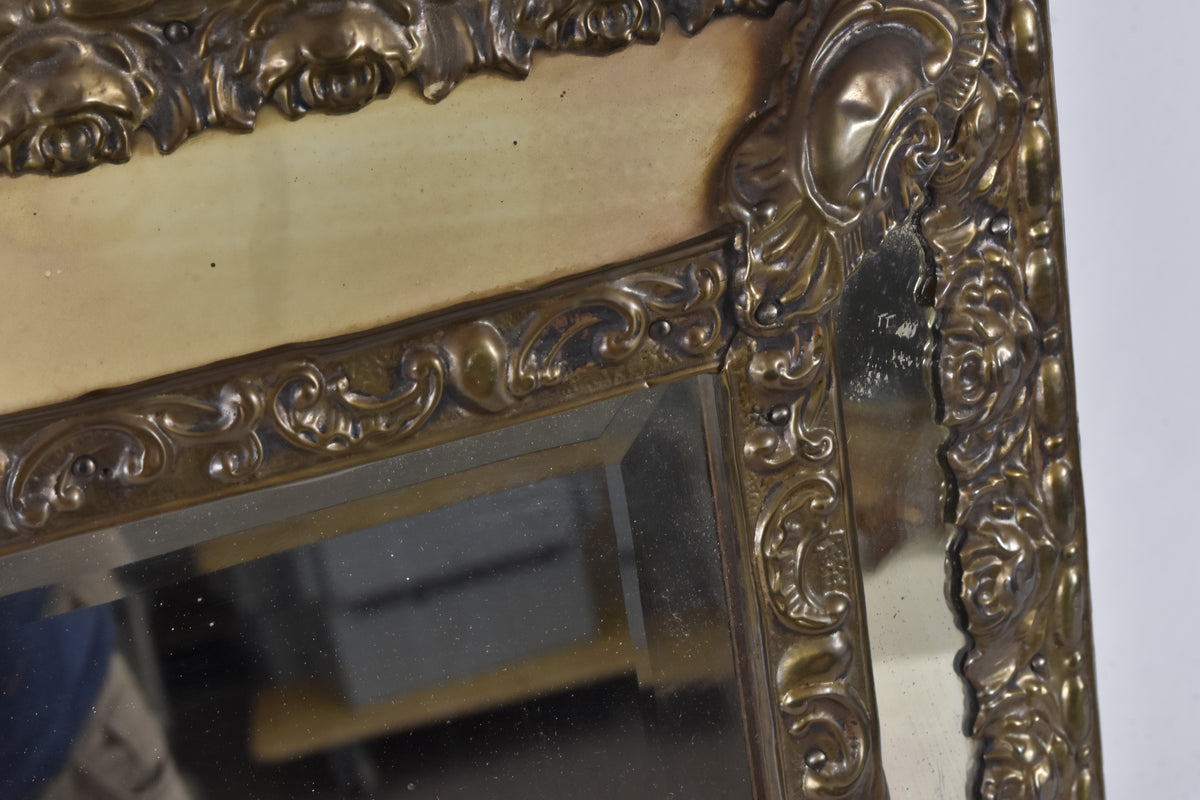 Brass-Clad Wooden Wall Mirror, 19th Century