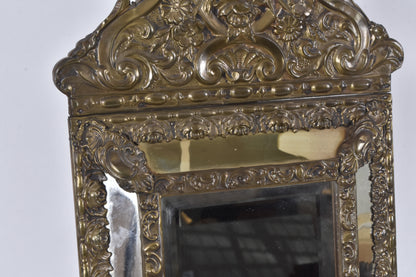 Brass-Clad Wooden Wall Mirror, 19th Century