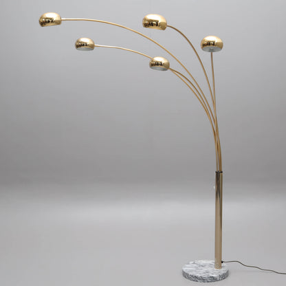 Five-light metal and marble arc floor lamp
