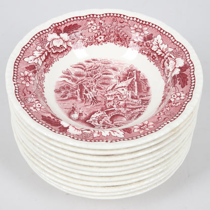 Set of 11 Bristol Pottery "English Scenes" Dessert Bowls, 20th Century