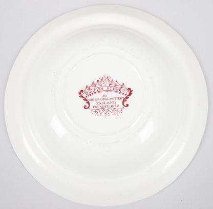 Set of 11 Bristol Pottery "English Scenes" Dessert Bowls, 20th Century