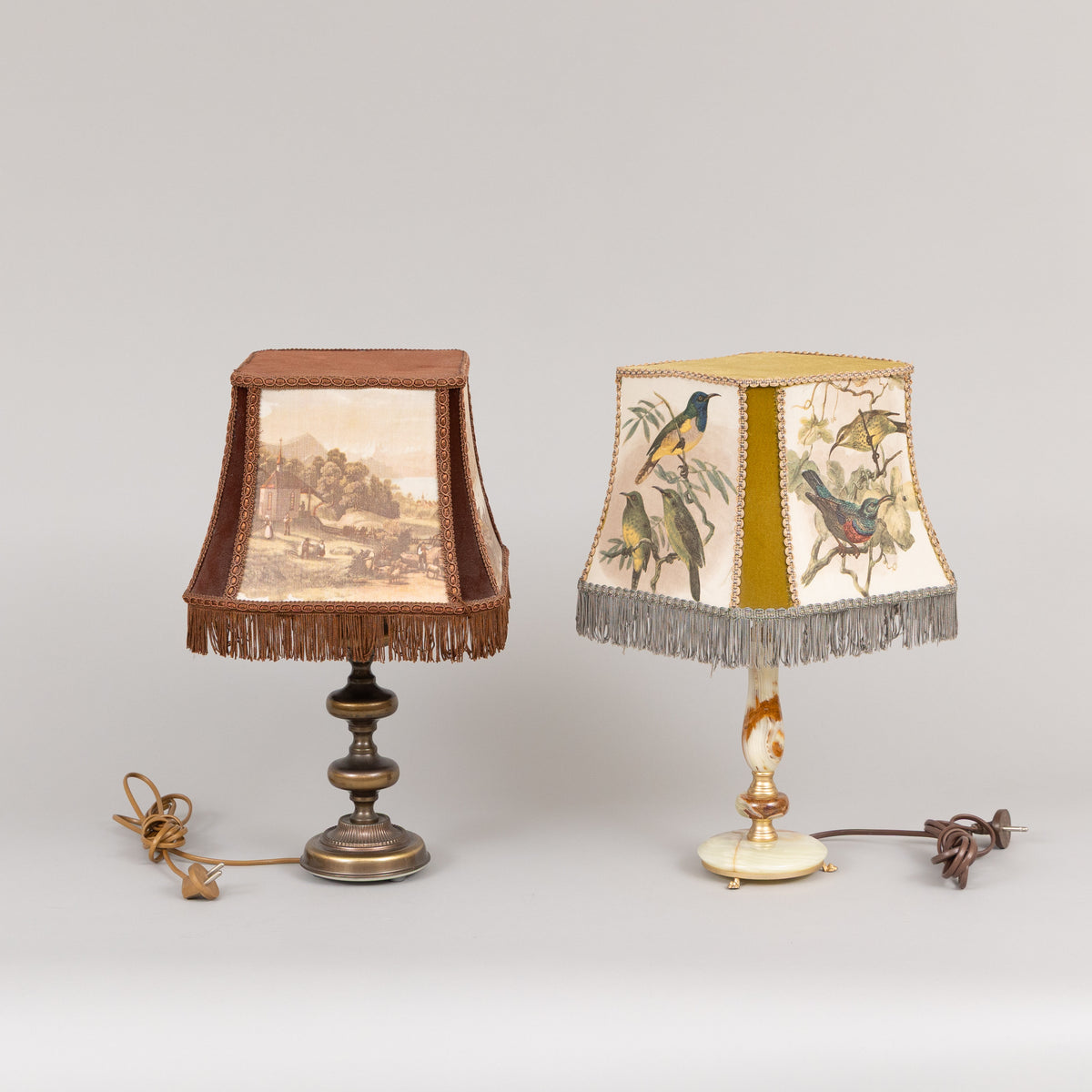 Pair of metal and marble table lamps